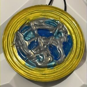 Hand Crafted  Gold and Blue Pendant with Butterfly Accents